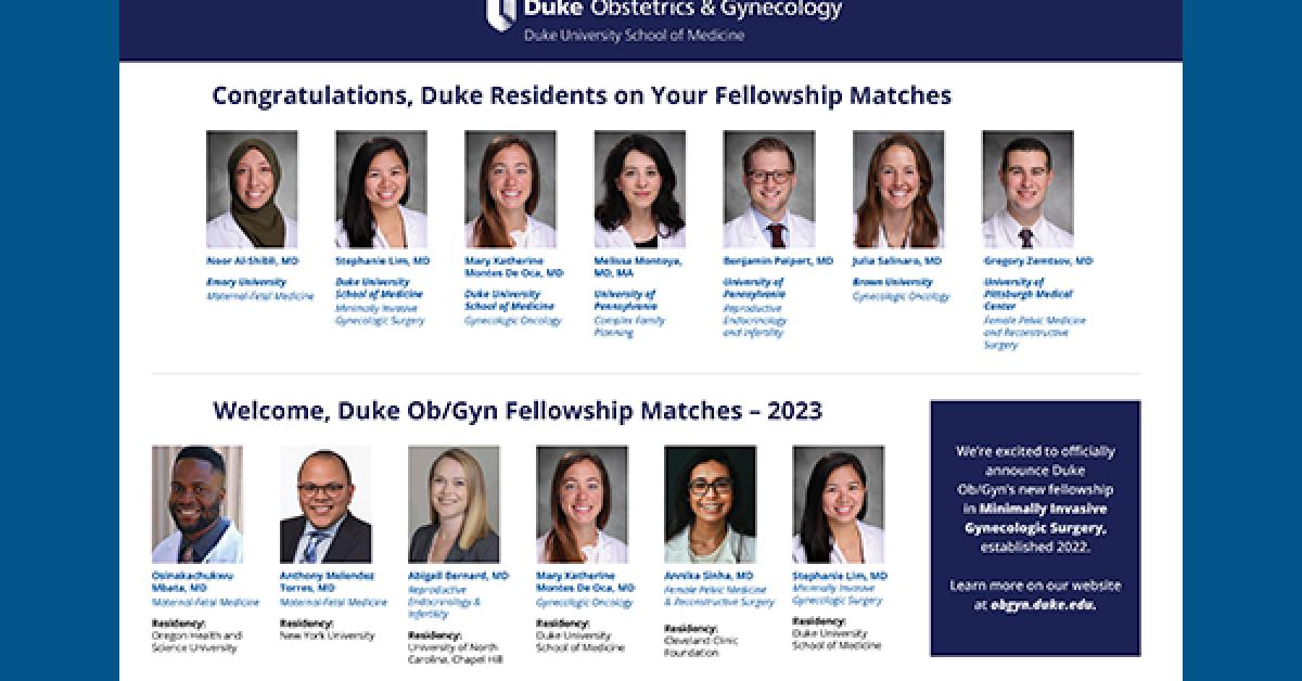 Fellowship Matches Announced Duke Department of Obstetrics and Gynecology